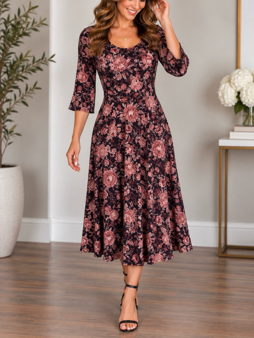 LuLaRoe Black Dress with Pink Floral Print
